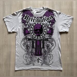 Vtg Y2K Chemistry Double Sides Retribution Skull Cross Wings Cyber Grunge Sz L